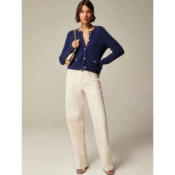 J.Crew Odette Cable Knit Sweater Lady Jacket Cotton Blend Boucle Blue XL NWT - Picture 2 of 14